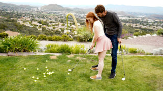 Ginger teen Cleo Clementine learns golf with older guy